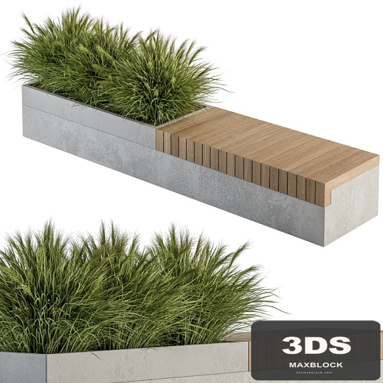 Urban Furniture / Architecture Bench with Plants- Set 12