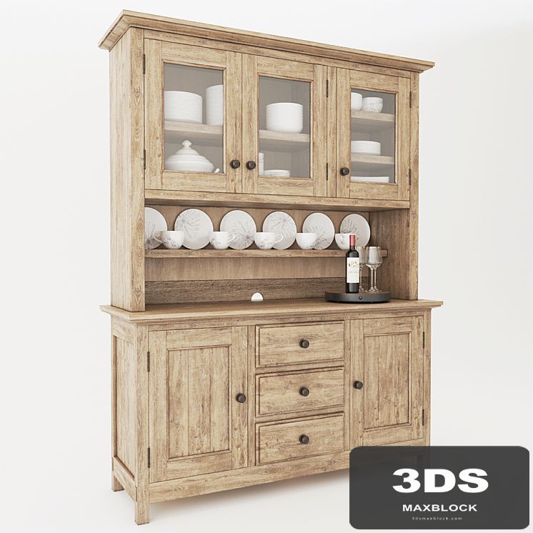 Pottery Barn Benchwright Buffet & Hutch With Decor