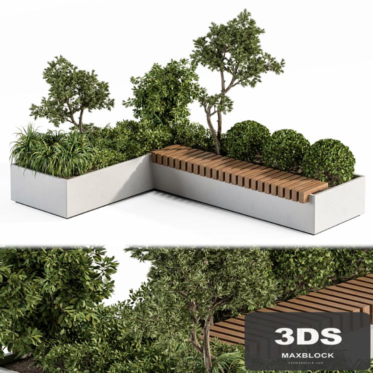 Urban Furniture / Architecture Bench with Plants- Set 17