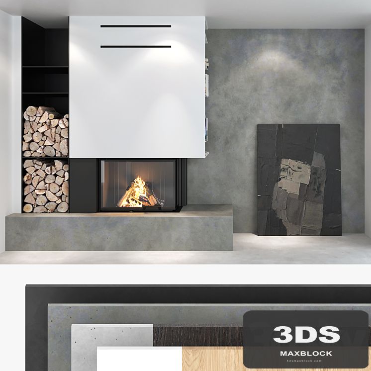 Decorative wall with fireplace set 02