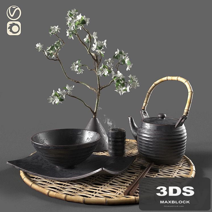 Eastern tableware with flowers