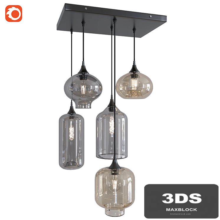 Hanglamp Vilmar 5 lights Rechthoek Zwart