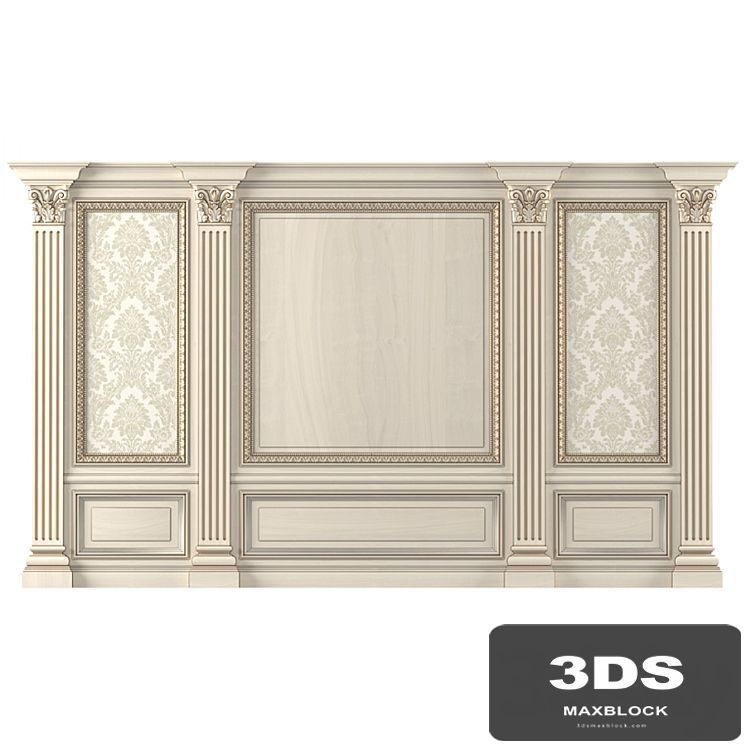 Wall wood boiserie paneling with Wallpaper