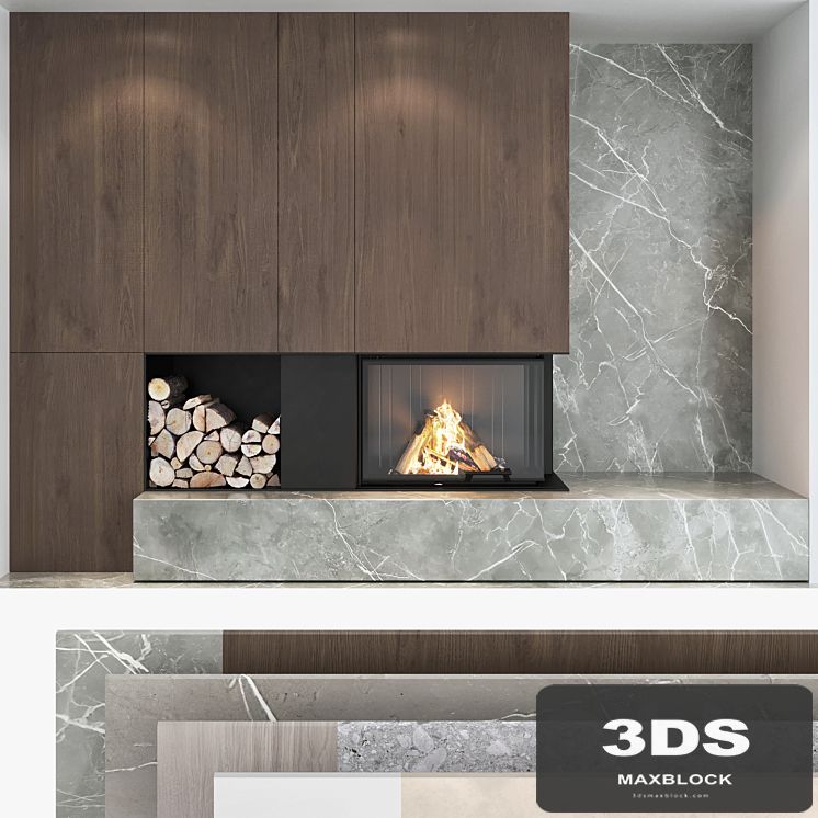 Decorative wall with fireplace set 04