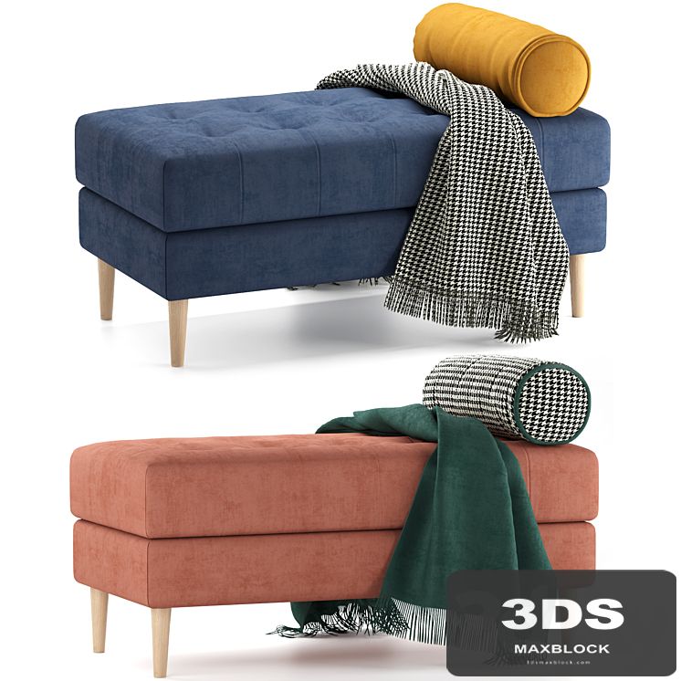 Siteno bench in 4 colors (Barhat Emerald / Barhat Blue / Salmon / Velvet Ocean) by Divanru
