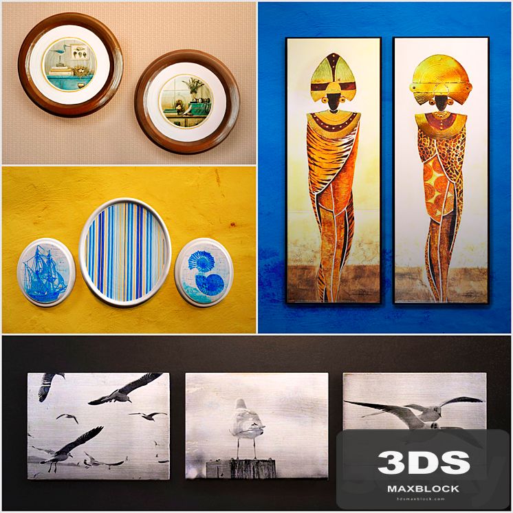 Collection of 11: a decorative panel (interior plaque, wooden picture)