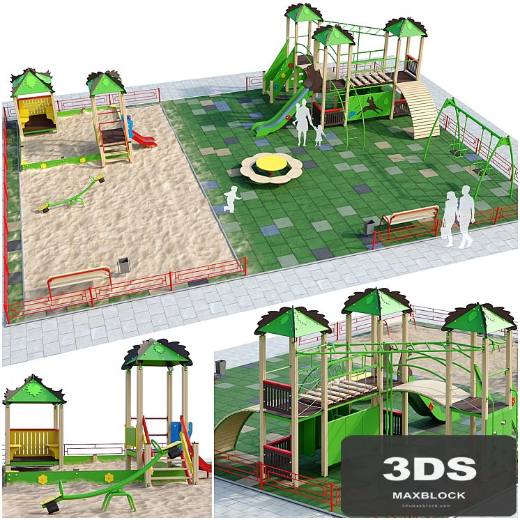 Children playground with a large sandbox