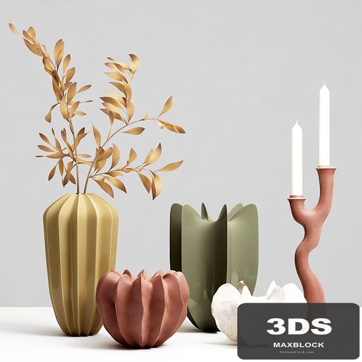 A set of vases with a candlestick.