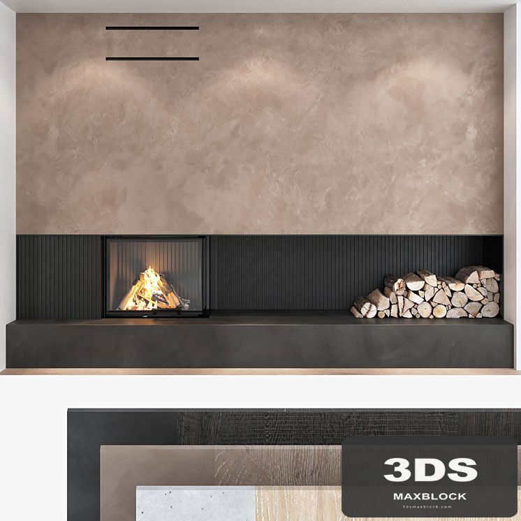 Decorative wall with fireplace set 06
