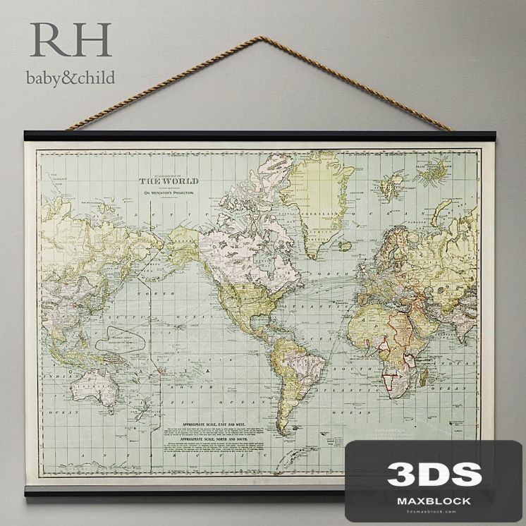 RH / VINTAGE WORLD MAP TAPESTRY