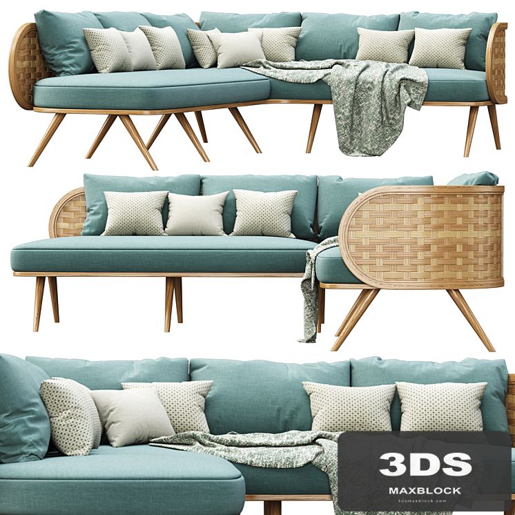 Victoria wooden rattan corner sofa XY40 / Rattan corner sofa