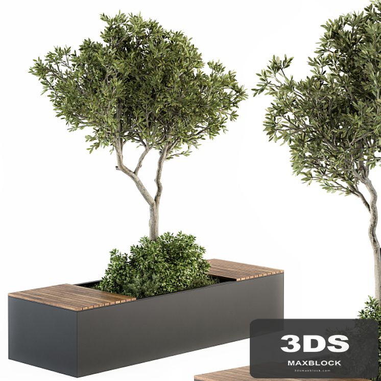 Urban Furniture / Architecture Bench with Plants- Set 23