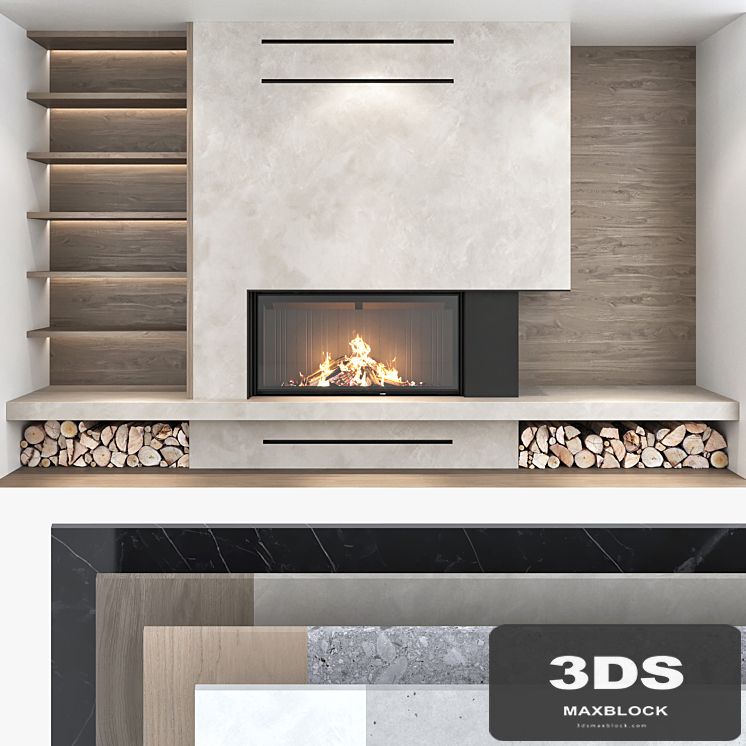 Decorative wall with fireplace set 07