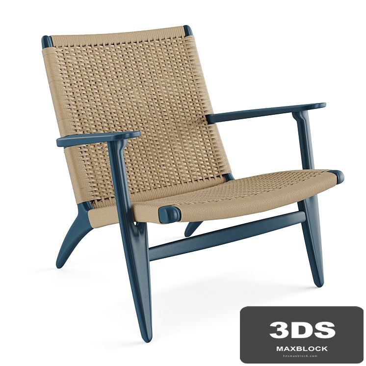 CH25 Rattan Blue Lounge Chair of Carl Hansen