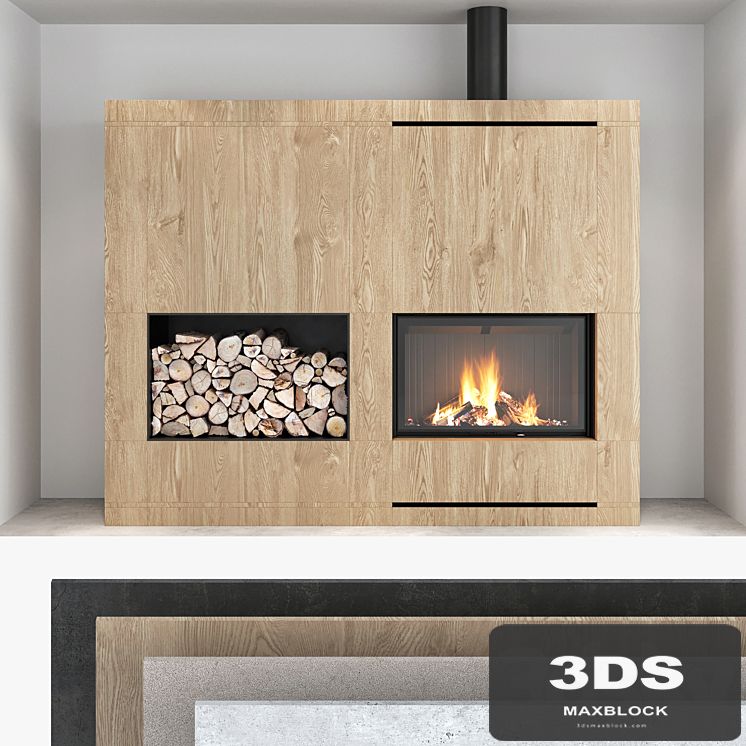 Decorative wall with fireplace set 09