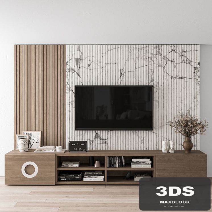 TV Wall Stone and Wood - Set 16