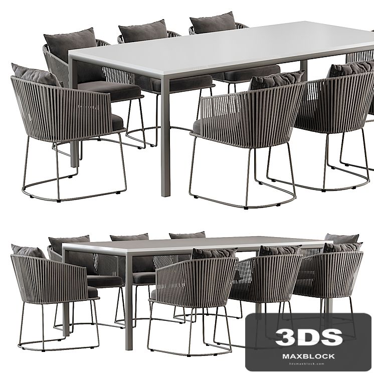Outdoor Dining Set with Tempered Glass Top Table and Rope Woven Chairs