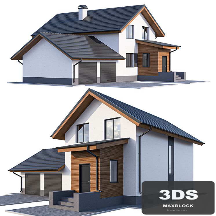 Two-storey cottage with a garage and a vestibule