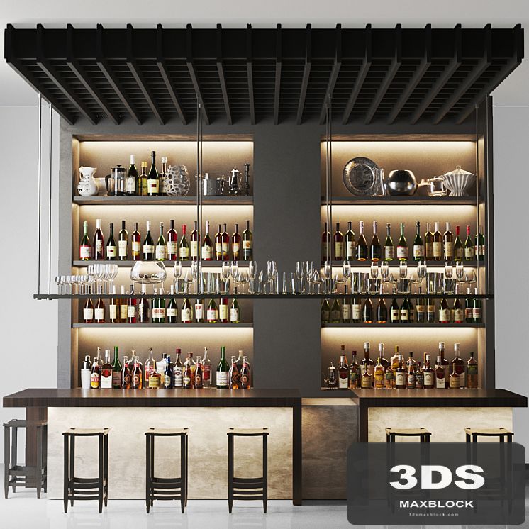 Design project of a bar with wine and sparkling. Alcohol collection. Bar