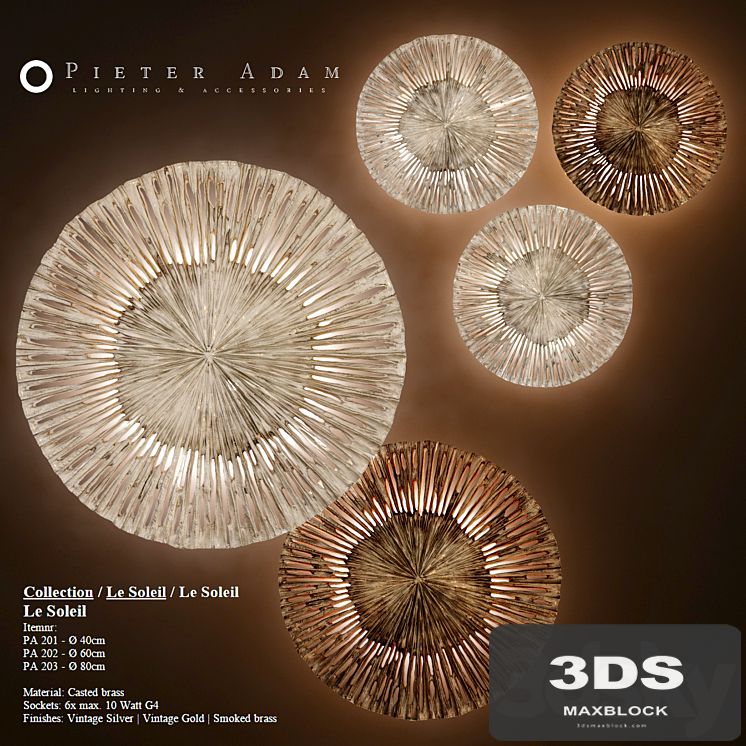 Pieter Adam Le Soleil wall lamp sconce, decor disks, panels, round, decorative
