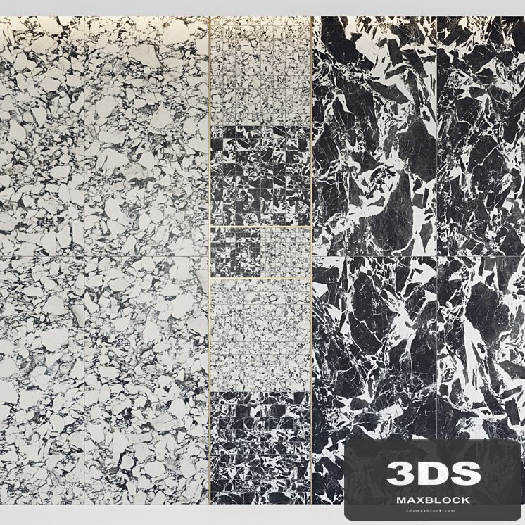 Architectural Design Floor gres Pebble Fragment B & W MARBLE set 3