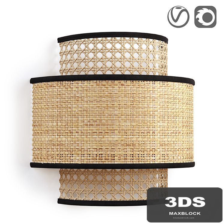 Raffia and woven rattan lampshade, Dolkie