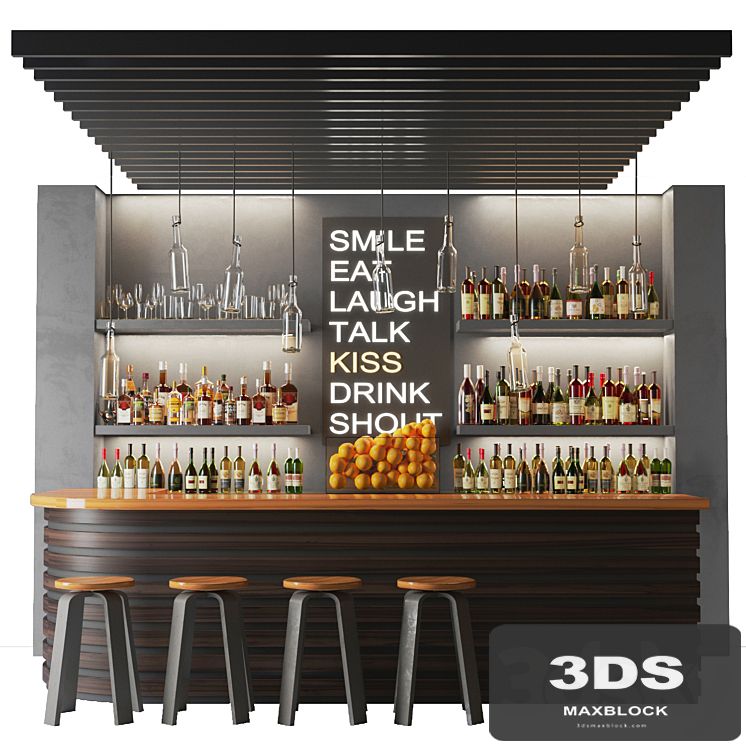 Bar counter in a restaurant with collection alcohol. Bar