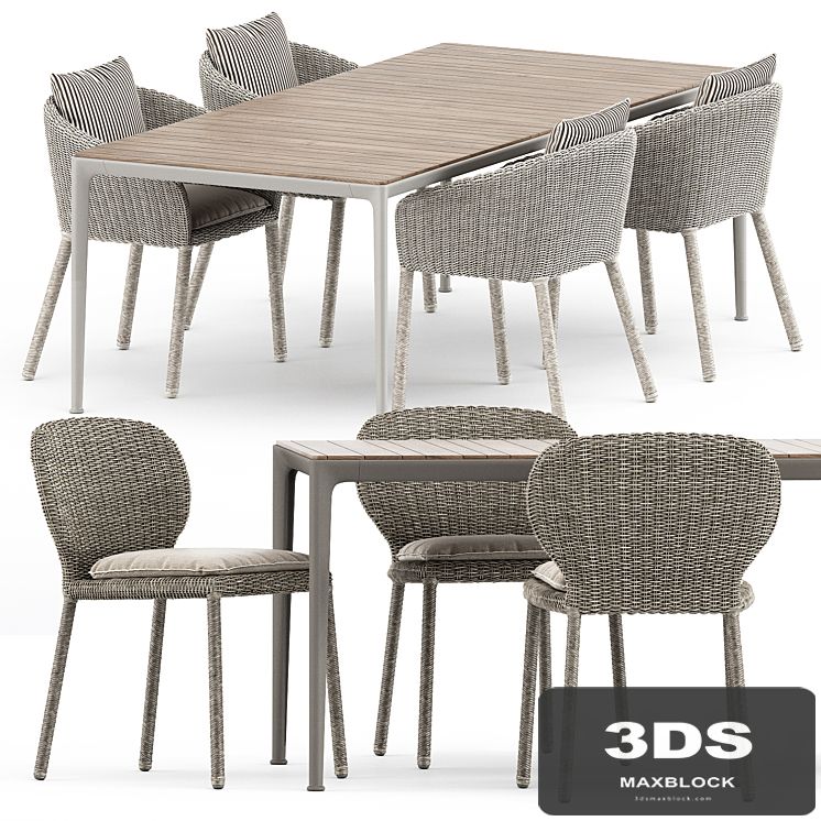 Strada armchair and side chair by Janus et Cie and Mirto Outdoor table by bebitalia
