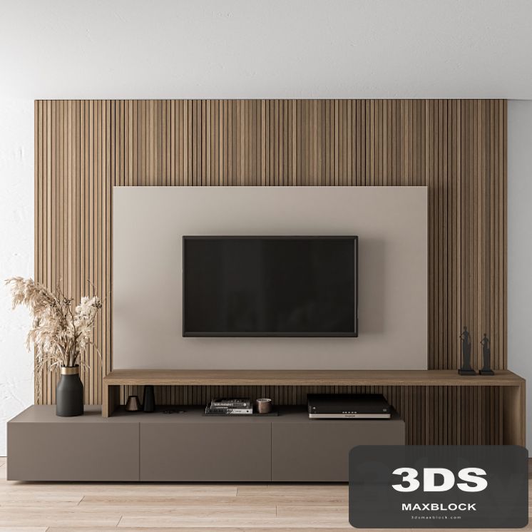 TV Wall Blackk and Wood - Set 19