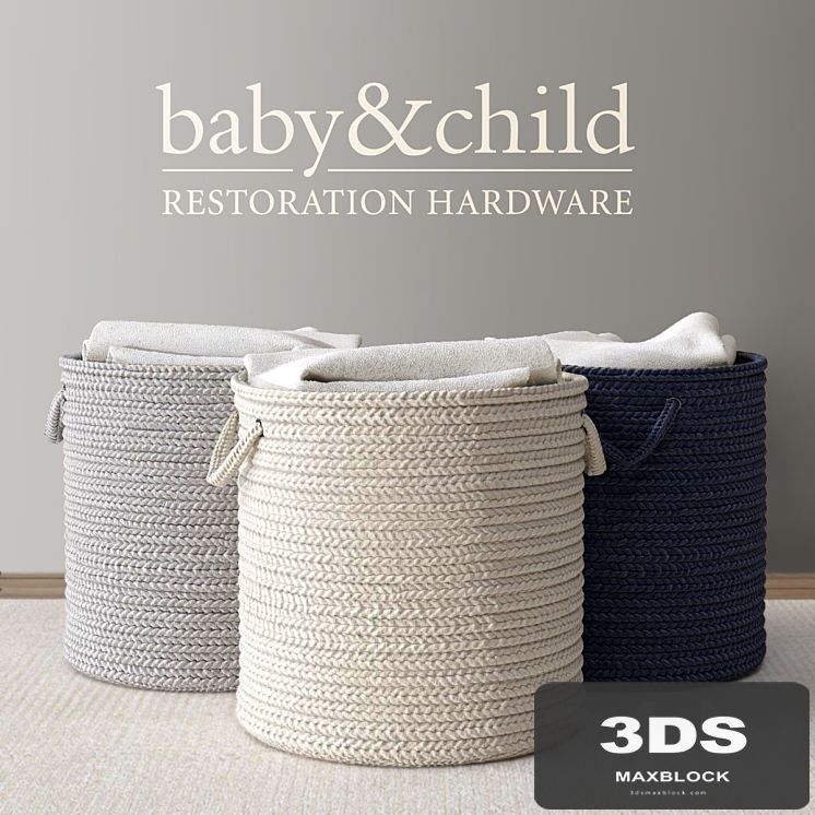 RH / BRAIDED WOOL HAMPER