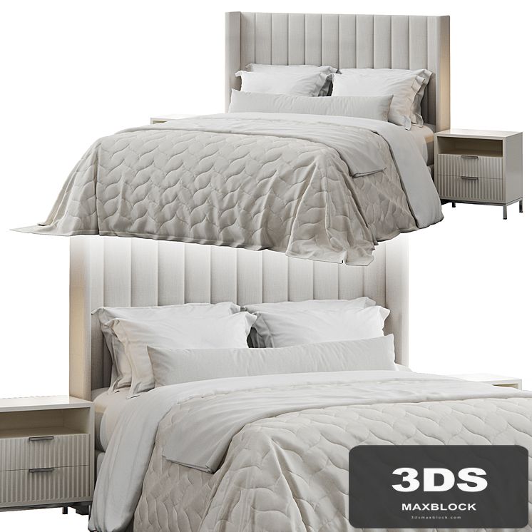 Qween Wingback Striped Headboard Bed