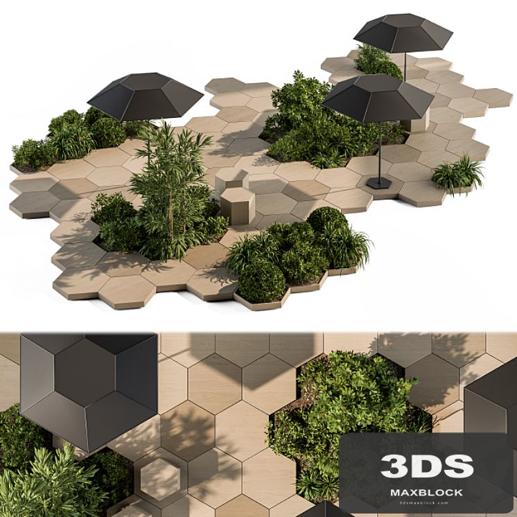 Urban Furniture / Architecture Bench with Plants- Set 25