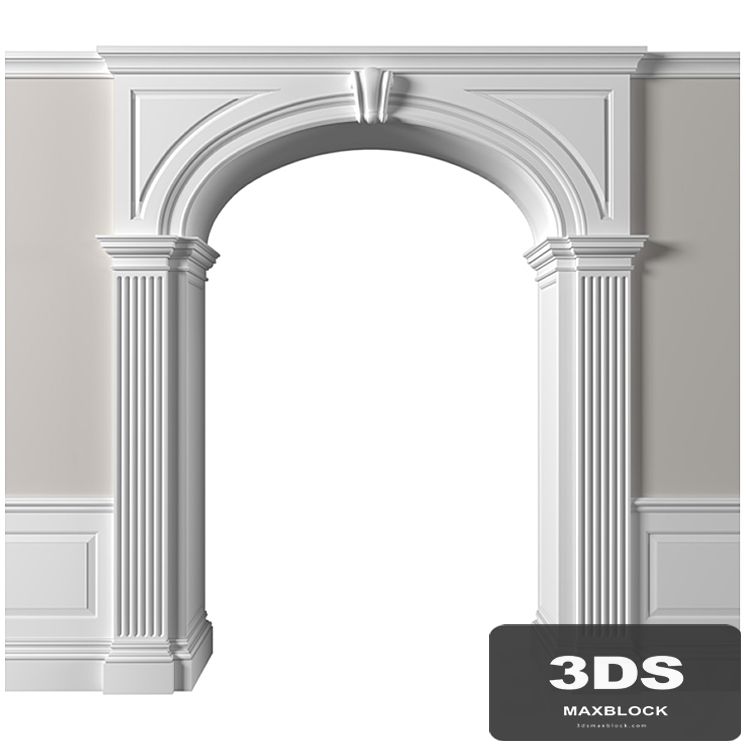 Traditional Interior Arched Doorway Opening.Classic Wall paneling