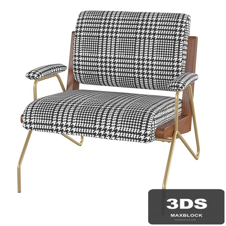 Homary-Houndstooth Accent Chair Modern Linen Upholstered Accent Chair Modern Chair in Gold Legs