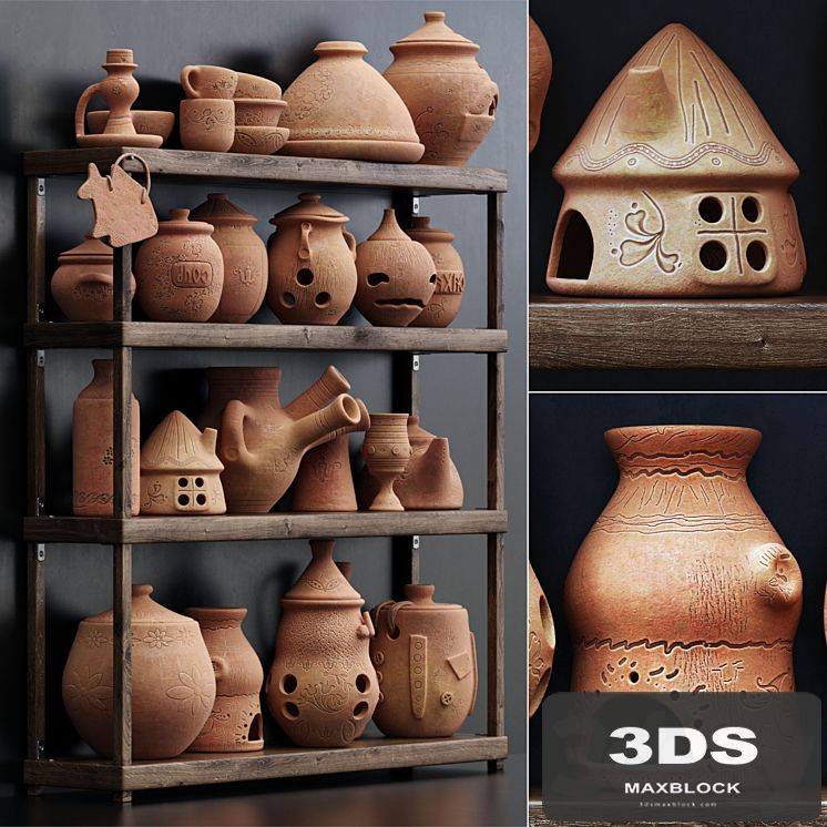 Dishes clay n20 / Clay crockery shelf no.20