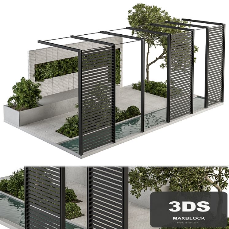 Backyard and Landscape Furniture Bench and Plant - Set 39