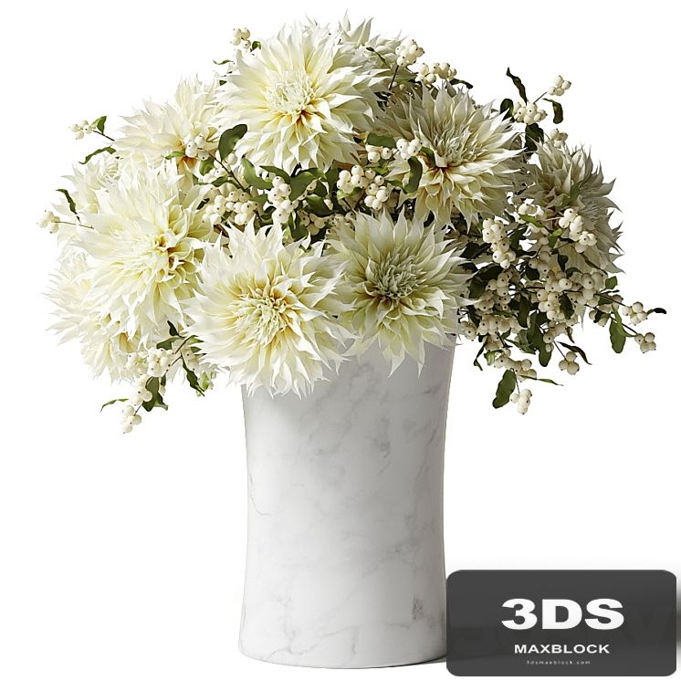 Bouquet of white chrysanthemums with snowberry twigs
