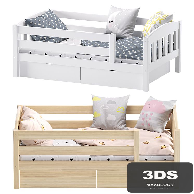 Childrens Bed With a Side Ernie Solid Pine Ekomebel/Кровать "Эрни" с ящиками