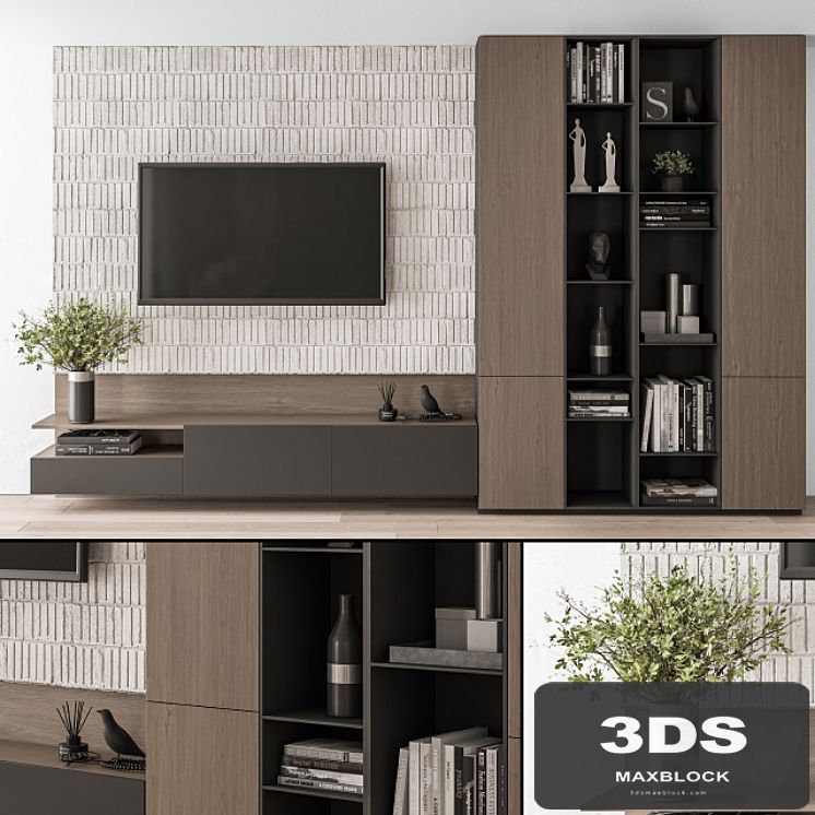 TV Wall Concrete and Wood - Set 22