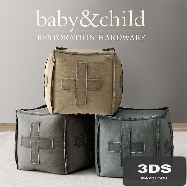 RH / DISTRESSED CANVAS SQUARE POUF