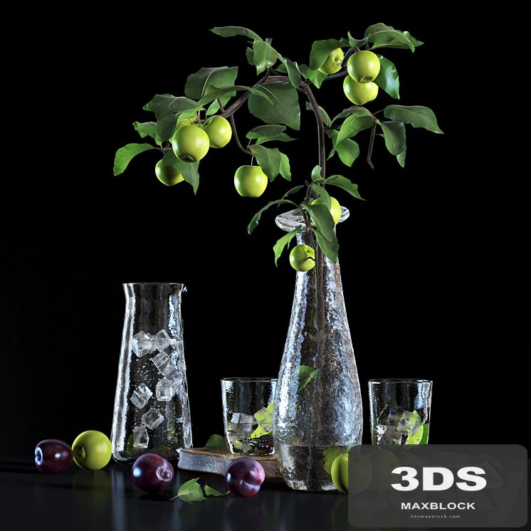 Water with lime and apple tree branch