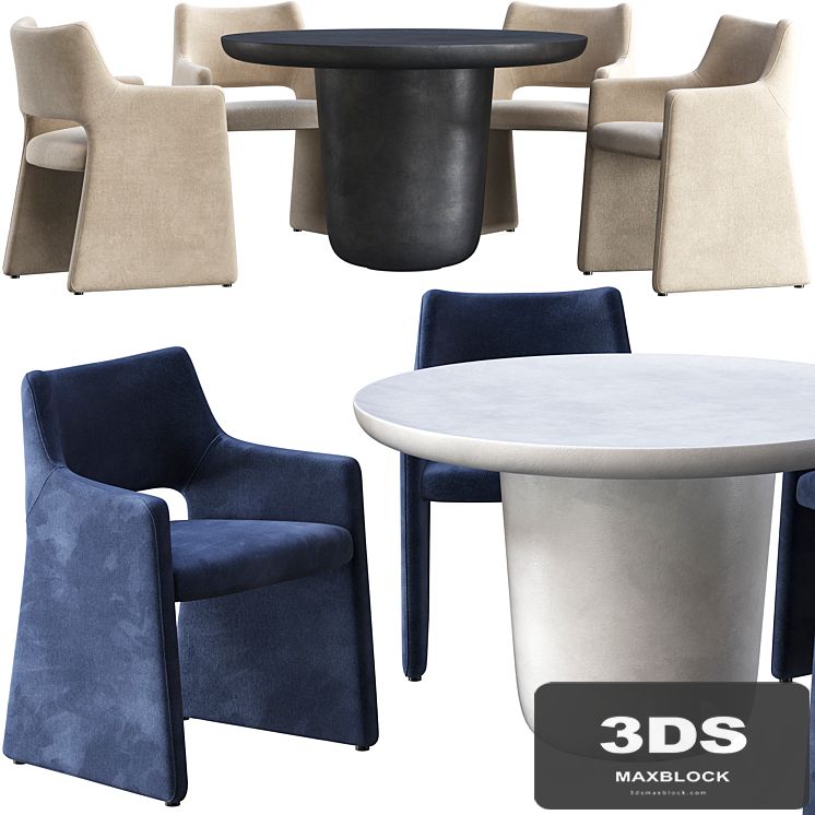 Dining table CB2 Lola and chair CB2 Foley Faux Mohair Navy