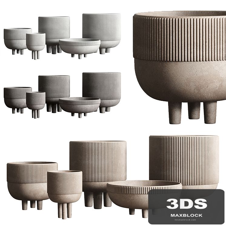 Vase Concrete Indoor Outdoor Set 03