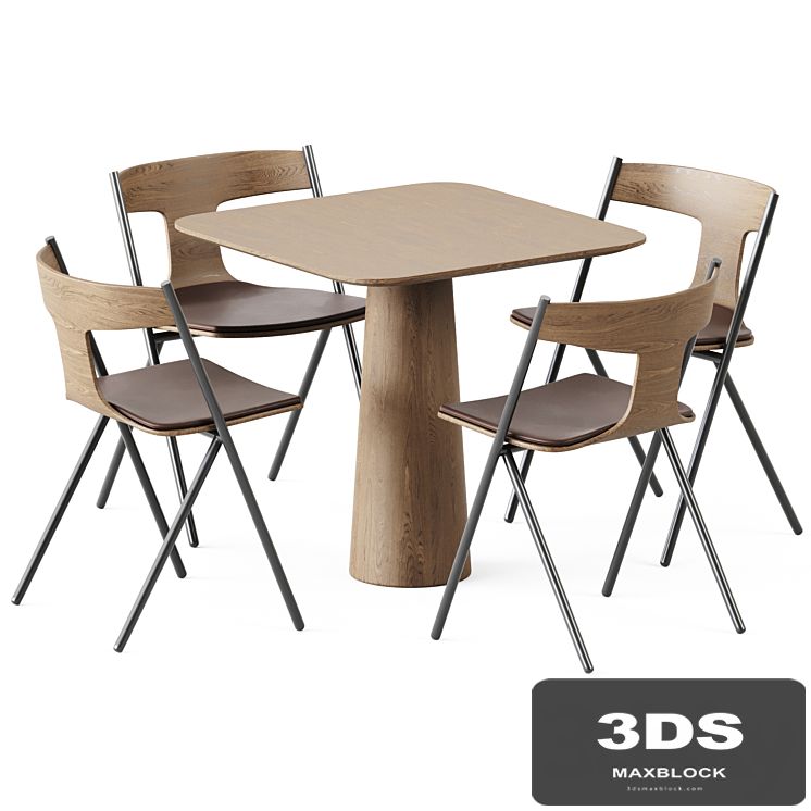 Table POV 460 S80 by Ton and Quadra Chair with Cushion by Viccarbe