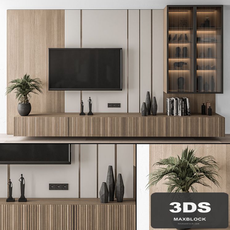 TV Wall Wood and Glass Display Cabinets - Set 18