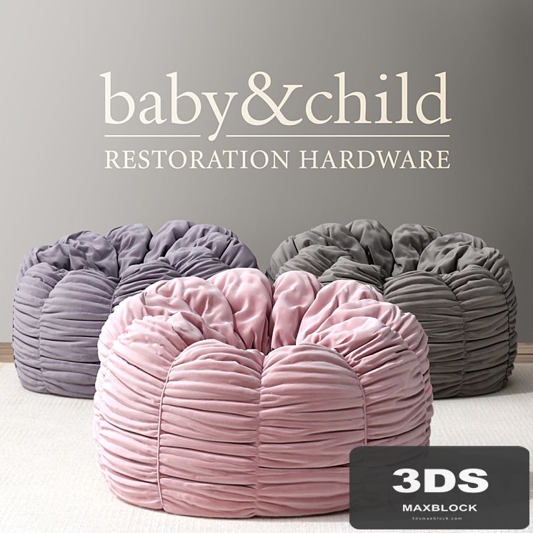 RH / WASHED VELVET RUCHED BEAN BAG
