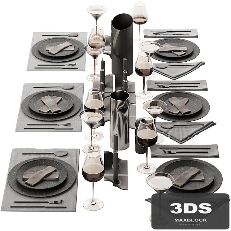 063 Tableware decor set 01 dark matte 00