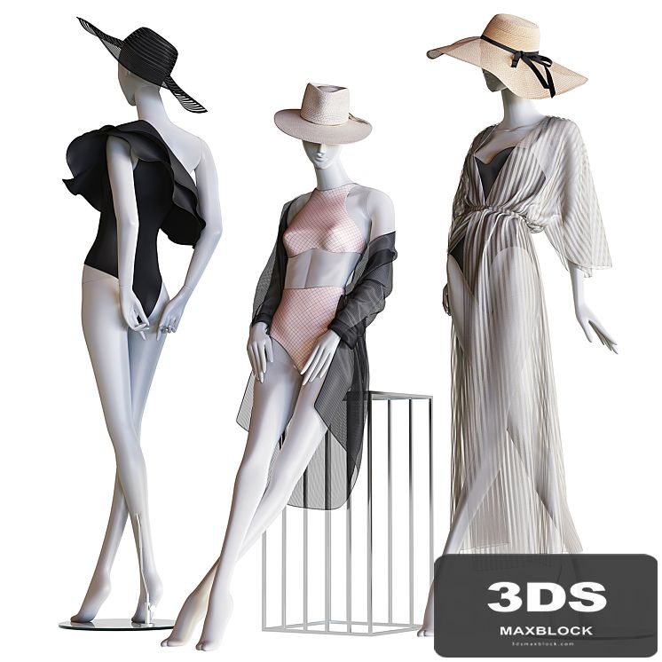 Set of female beachwear on mannequins
