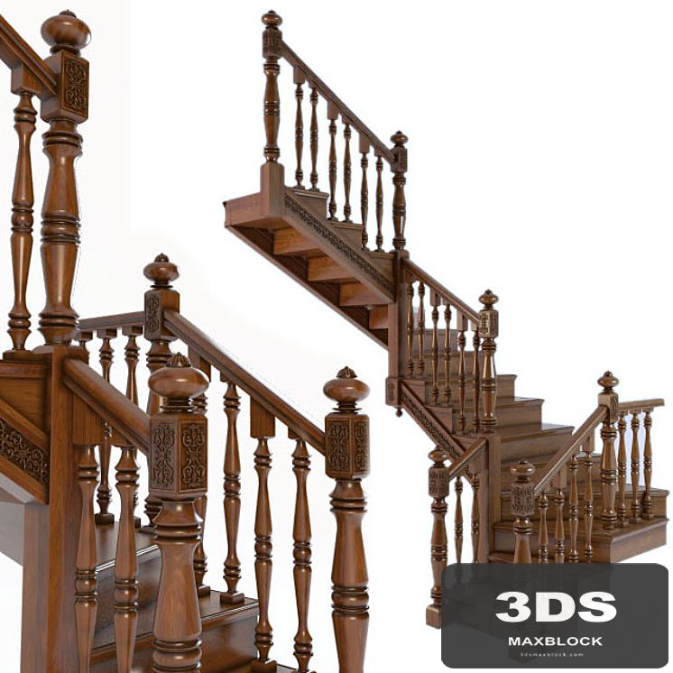 A wooden staircase. Wooden stairs