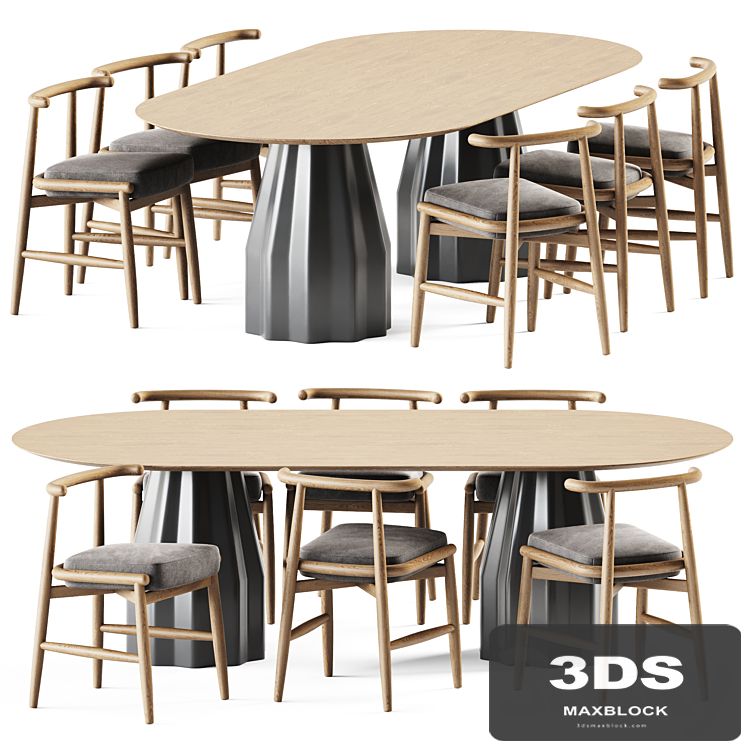 Wooden Burin Table by Viccarbe and Chair Emilia by Meridiani